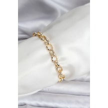 14k Gold Renk Kaplama Lazerli Zincir Model Cm Kadın Bileklik Çok Renkli