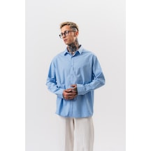 Respire Erkek Nakış Detaylı Poplin Oversize Gömlek Bebe Mavi