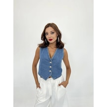 Defymoda 6887 Kot Yelek-mavi Mavi