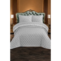 Cemre Modern Şönil Jakarlı Çeyizlik Çift Kişilik Battal Boy Pike Örtüsü Seti / Yatak Örtüsü Seti 3 Parça Gri