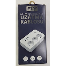 Fly 3406-01 3lü Anahtarlı 21A 3Usb Şarj Çıkışı 2Mt Anahtarlı Akım Korumalı Priz Çocuk Koruması