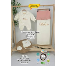 Gros Shop Müslin Yeni Doğan 4katlı Organik %100pamuk Kişiye Özgü Nakışlı Hastane Çıkış Seti Papatya Model-11 Ekru