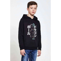Tshirthane Anime Dragon Ball Baskılı Unisex Çocuk Kapüşonlu Siyah Sweatshirt (528834099) Siyah