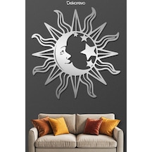Mistik Kozmos Güneş Ve Ay Metal Duvar Dekoru - Metal Duvar Sanatı - Krom - 48 X 50 Cm