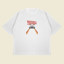 Tarzsokak Back To The Future Baskılı Oversize Unisex Pamuklu Nefes Alan Kalın Kumaşlı Beyaz