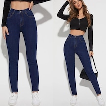Kadın Darpaça Denim Pantolon Darpaça Kot Pantolon Skiny Pantolon Koyu Lacivert
