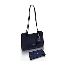 Just Polo Lüks Tasarım Büyük Boy Premium Gümüş Logolu El Çantası Ve Cüzdanı Kombin Tote Bag Ebat : 22 X 34 Cm Lacivert