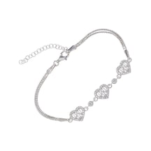 Kalp Model Üç Baget Zirkon Taşlı 925 Ayar Gümüş Kadın Bileklik