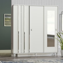 Vilza Sürgü Kapaklı Aynalı Portmanto Vestiyer Beyaz - Gümüş