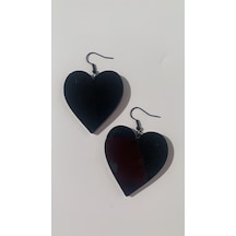 Parlak Siyah Renkli Siyah Aksesuarlı Kalp Kupa Model 5 Cm Küpe Siyah