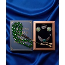 Luxury Seri Özel Tasarım Kitap Kutulu Kadın Takı Seti Ve Tesbih Kombin - Kolye Küpe Yüzük Bileklik Ekstra Boncuk Bileklik 6 Parça Hediyelik - Doğum Günü Yıl Dönümü Sevgililer Günü Gösterişli Hediye - L-00125 Bakır