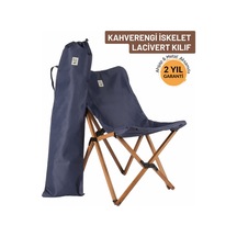 Bag The Joy Ahşap Kahverengi İskelet - Lacivert Kılıf Sandalye Lacivert