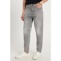 Erkek Relax Fit Geniş Kesim Boru Paça Denim Yıkamalı Taşlamalı Esnek Gri Jean Kot Pantolon-34488 Gri