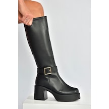 Fox Shoes V726454109 Siyah Kalın Topuklu Klasik Kadın Çizme Siyah-Suni Deri