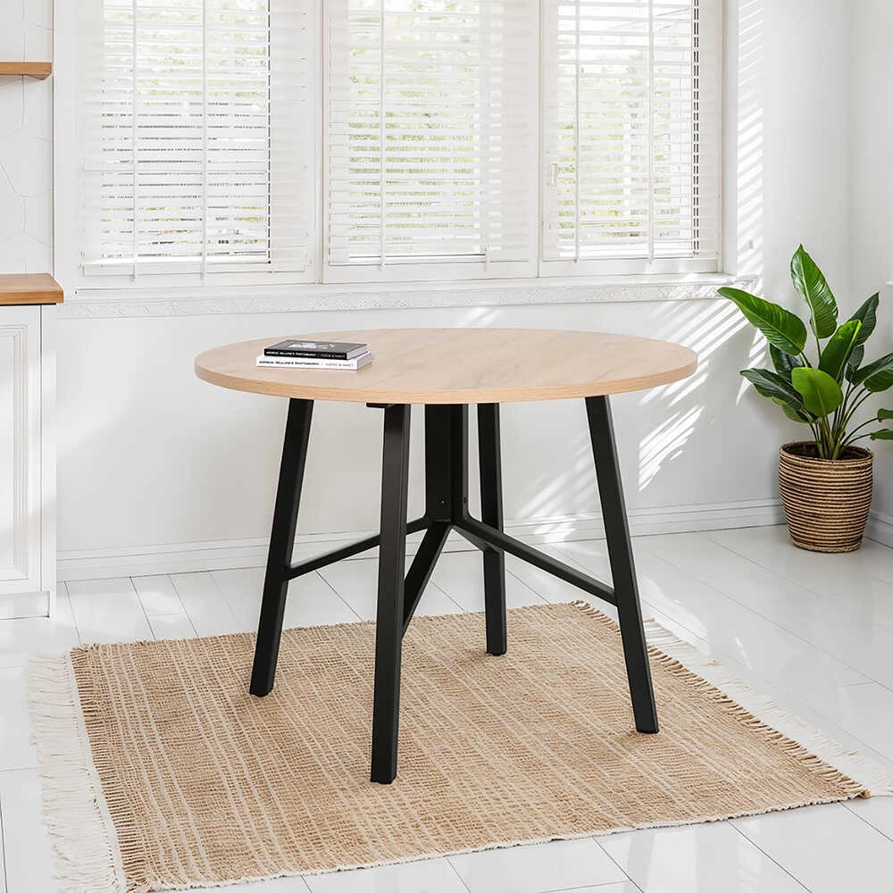 Round Yuvarlak Yemek Masası - Ceviz/siyah 110x110x76 Cm Ceviz