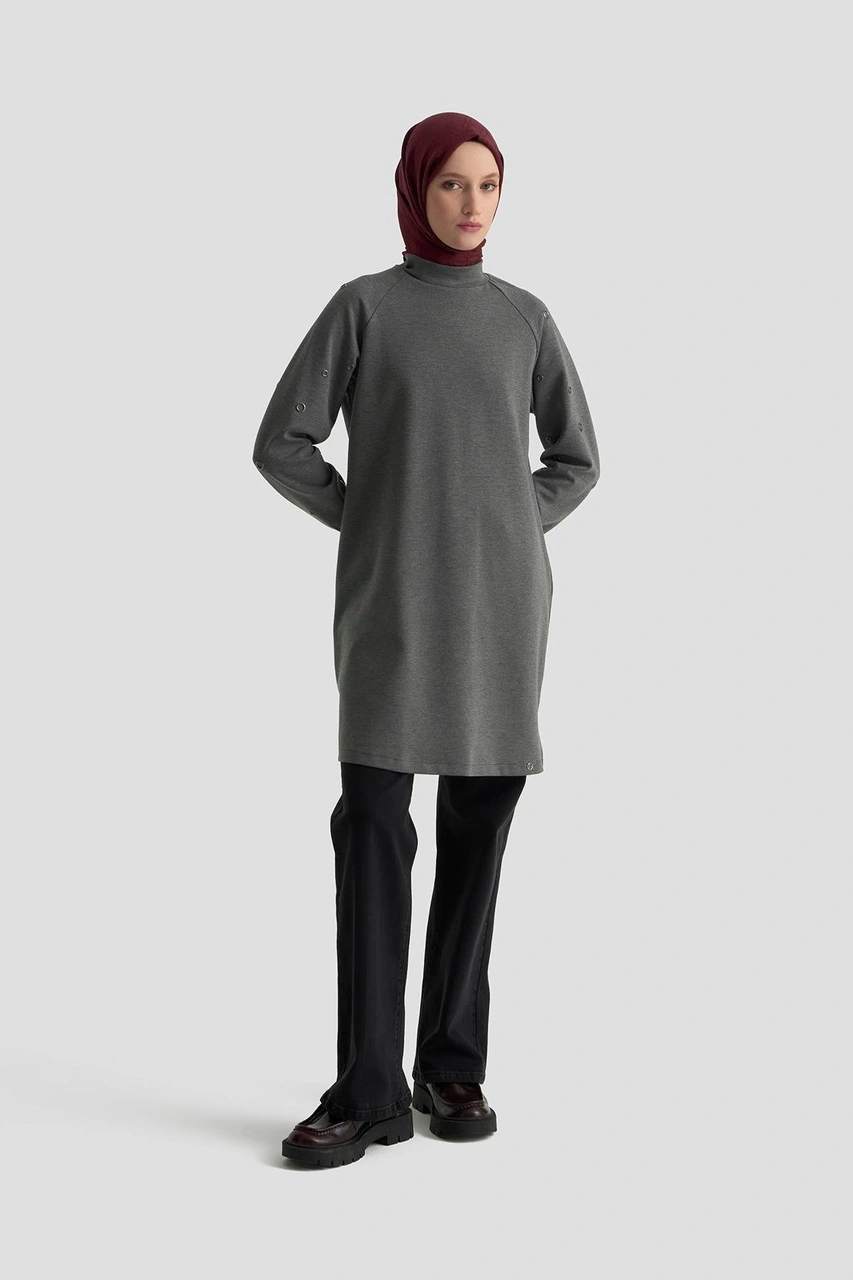Armine Trend Kolları Kuşgözü Detaylı Tunik Gri 25kt431 Gri