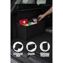 Serstil Oto Bagaj Organizer Kapaklı Düzenleyici Çanta Cırtlı, Katlanabilir Araç Bagaj Kutusu 50x25x15 Cm