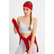 Kadın %100 Pamuklu Penye, Kaymaz, Terletmez, Ultra Hafif, Spor Saç Bandı Bandana - Tek Ebat / Kırmızı Kırmızı