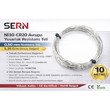 Sern Ni30-cr20 Avrupa Yuvarlak Rezistans Teli 0,50mm 5,35 Ω/m Direnç Değerli Paket: 10 Metre
