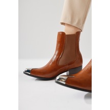 Heda Taba Kırışık Rugan Sivri Burunlu Metal Detaylı Bot 001