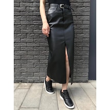 Budad Yırtmaçlı Siyah Deri Maksi Kalem Etek 246347820 Siyah