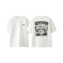 Thewert Simon Henriksson 1 Tasarım Sırt Baskılı Pamuk Beyaz Oversize T-shirt