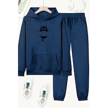 Unisex Lacivert Çizgi Kedi Baskılı Eşofman Kapüşon- Kışlık Şardonlu Kumaş Lacivert Unisex Lacivert Çizgi Kedi Baskılı Eşofman Kapüşon- Kışlık Şardonlu Kumaş Lacivert
