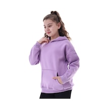 Unisex Çocuk Kapüşonlu Sweatshirt 5-14 Yaş Oversize Günlük Spor Lila Mor
