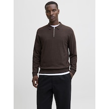 Jack & Jones Erkek Polo Yaka Uzun Kollu Triko Üst - Emil - 12268210 Mulch