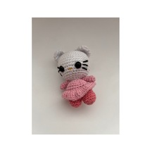 Örgü Amigurumi Kedi Figürlü Anahtarlık Açık Pembe Açık Pembe