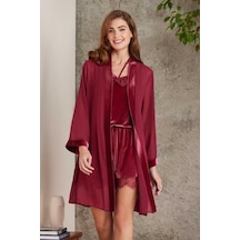 Pierre Cardin Dantelli Kadife Tulum Sabahlık Takım 4800 Bordo 001