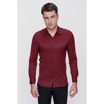 Efor Slim Fit Pamuk Saten Klasik Bordo Gömlek Gk 624 Bordo