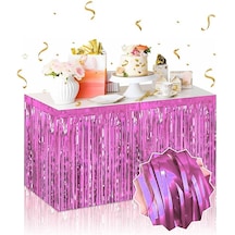 Kendinden Yapışkanlı Pembe Metalize Püsküllü Masa Eteği 75 X 275 Cm Parti Süslemesi 5691 "