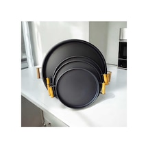 Eceaksesuar Ahşap Kulplu Metal Tepsi Çay Tepsisi 4'lü 50, 40, 37, 30 Cm Kahve Tepsisi Sunum Tepsi Seti Siyah 50 X 3 Diğer