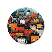 Pastel Renkli Evler Dekoratif Duvar Saati Çok Renkli