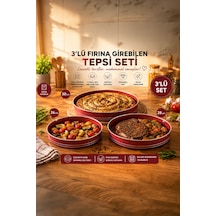 Porsima Montella 3lü Tepsi Seti Fırın Tepsisi 26-28-30cm Kızıl Kırmızı
