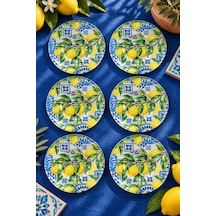 6 Lı Cam Çay Tabağı Limon & İznik Çini Desenli 12 Cm 6 Adet Çay Tabak Sarı