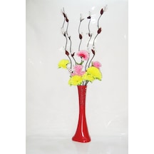 60 Cm Kırmızı Desenli Vazo Çiçekler