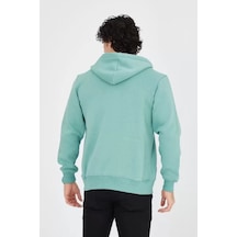 Unisex Tam Fermuarlı Kapşonlu Sweatshirt - Mint Yeşili renkli Çok Renkli