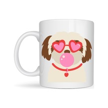 Bezos Kalpli Gözlüklü Shih Tzu Tasarımlı Porselen Kupa Model 53 Sevimli Köpek Figürlü Kahve & Çay Kupası Nıda Çok Renkli