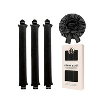 Gateesat Siyah Isısz Dalga Seti 4 Parça Overnight Saç Maşası Ve Saten Bone Tüm Saç Tipleri Siyah