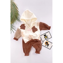 Miniğimin Cicileri Hi Bear Detaylı Kapüşonlu Welsoft Kışlık 2li Bebek Takım - Kahverengi