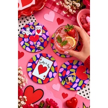 Lucky İn Love Pop Art Kalp Desenli Renkli Retro Temalı, 4 Lü Bardak Altlığı Set 9 Cm, 3 Mm Ahşap Mdf, Dijital Baskı - 933845173 Diğer