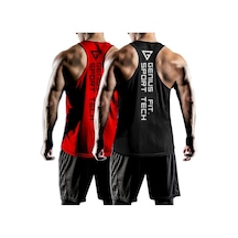 2'li Paket Erkek Dry Fit Y-back Gym Fitness Sporcu Atleti Siyah-kırmızı