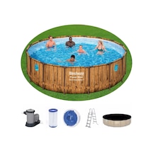 Bestway 56977 Prefabrik Aile Havuzu Rattan Desen 549x122cm Merdiven Örtü Filtre Set