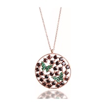 Kuyumcudukkani Karışık Zirkon Taşlı Daire İçinde Kelebekler Kolye-20130-r-m Rose Gold
