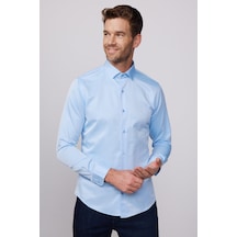 Tudors Slim Fit Uzun Kollu Pamuklu Düz Erkek Mavi Gömlek-28021 Mavi