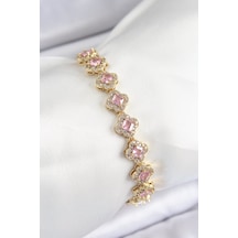 Pirinç Zirkon Taşlı Pembe Yonca Baget Model Gold Renk Vıp Seri Kadın Bileklik Vice1395 0611 Çok Renkli