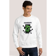 Mine Craft Baskılı Beyaz Erkek Örme Sweatshirt (534645768)