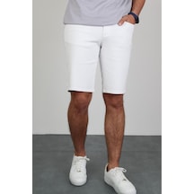 HLT Jeans Erkek Beyaz Rahat Kesim Esnek Likralı Kot Jean Şort Beyaz